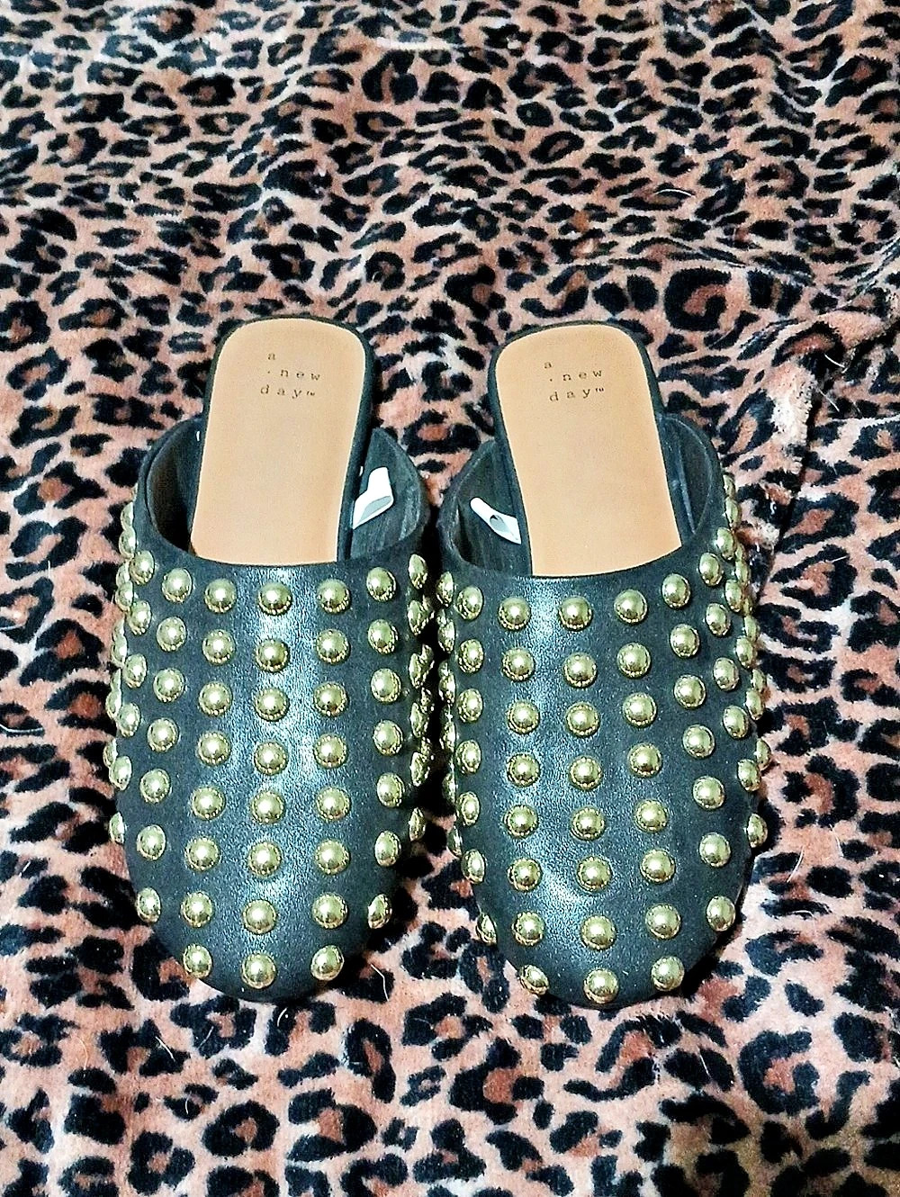a new day Channing Studded Slip-On Mule Flats Black Size 8.5